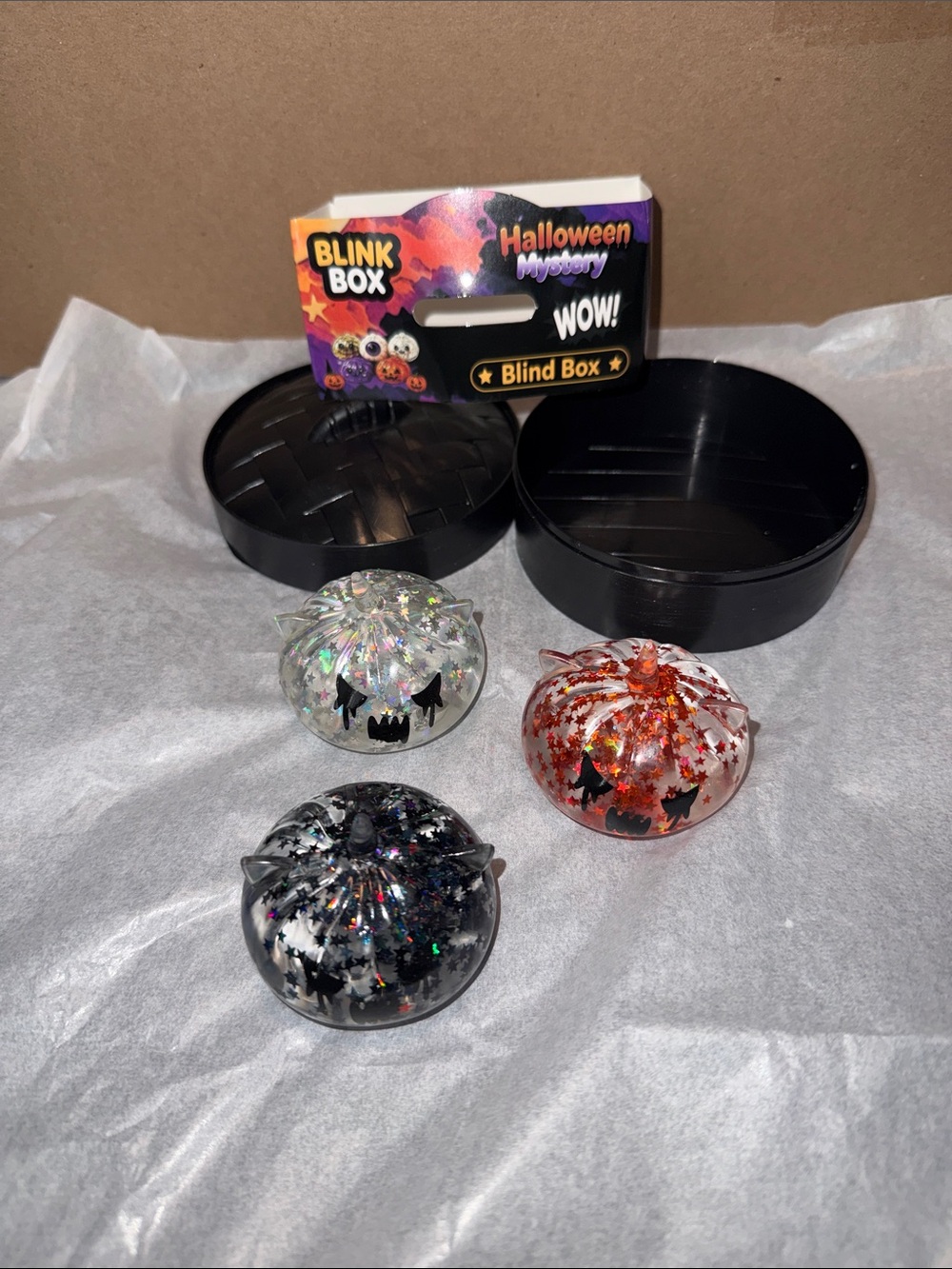 Halloween Mystery Blind Box with Black, Silver, and Orange Cat Pumpkin Squishies